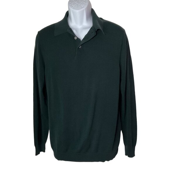 Jos. A. Bank Signature Collection Men's Large Green 100% Silk Long Sleeve Polo S - Picture 1 of 9